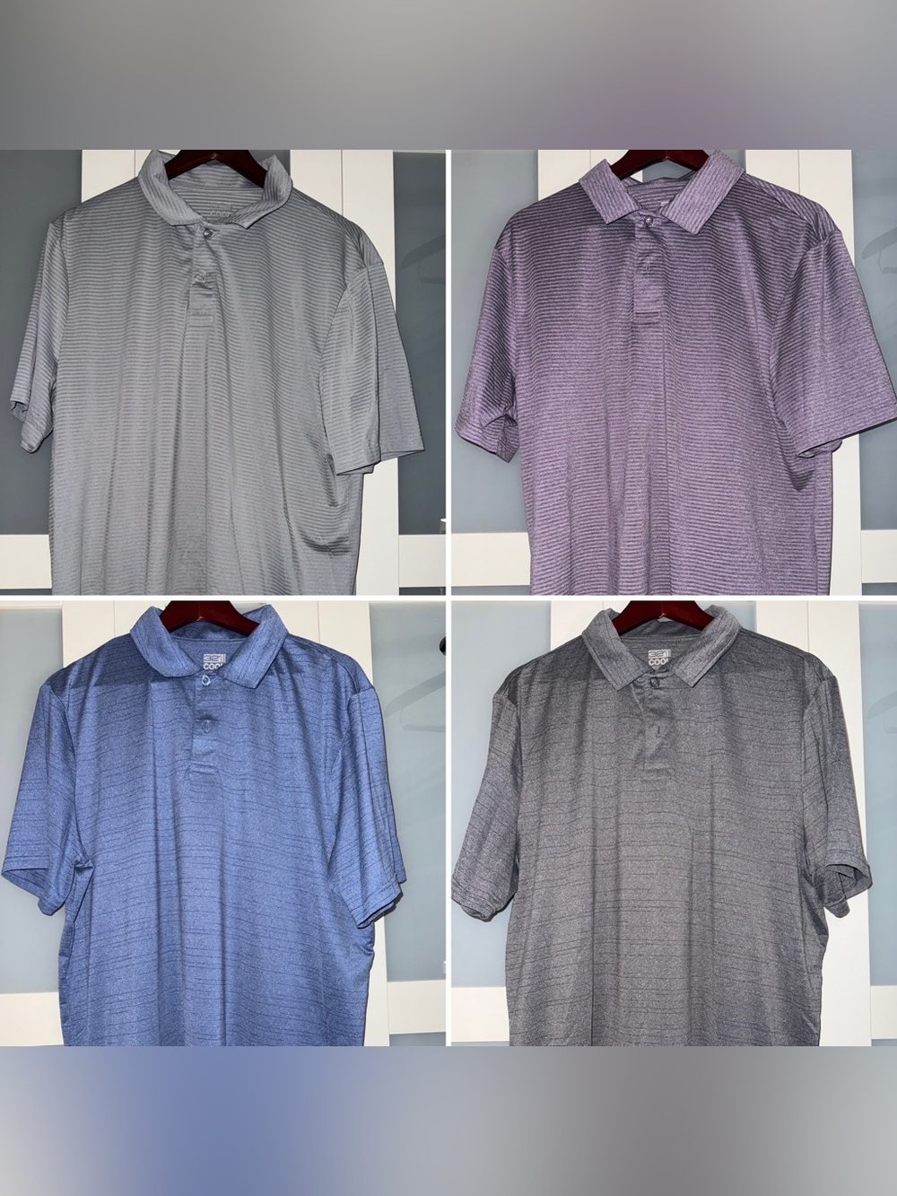 Four (4) 32 Degrees Men's V-Neck Polo - Charcoal, Navy, Light Gray & Mauve